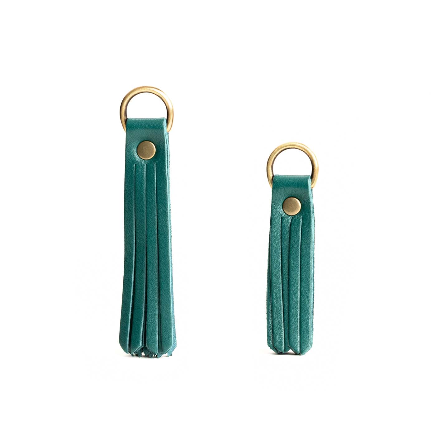 All Color: Peacock | slim leather tassel with brass ring