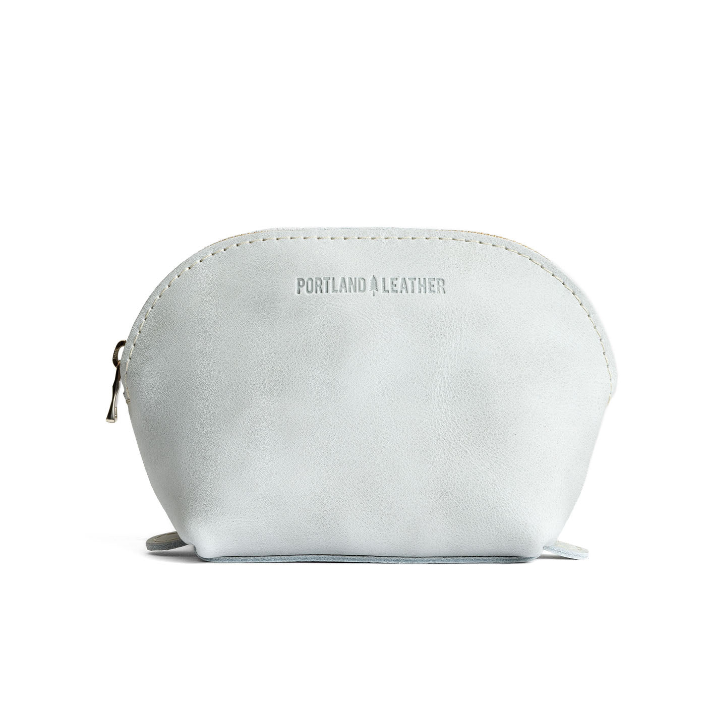 Beluga Bella | Leather makeup bag with curved top zipper and flat bottom