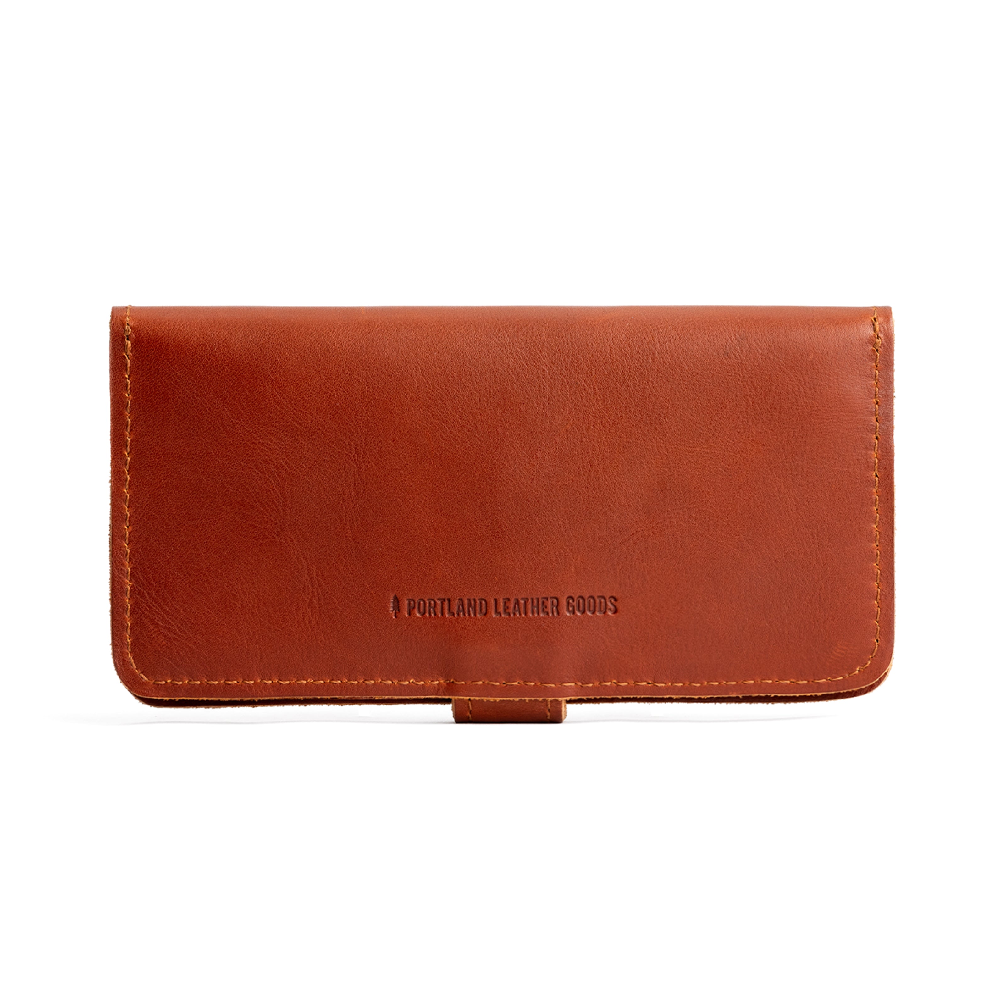 Chestnut | Back of leather wallet with snap closed