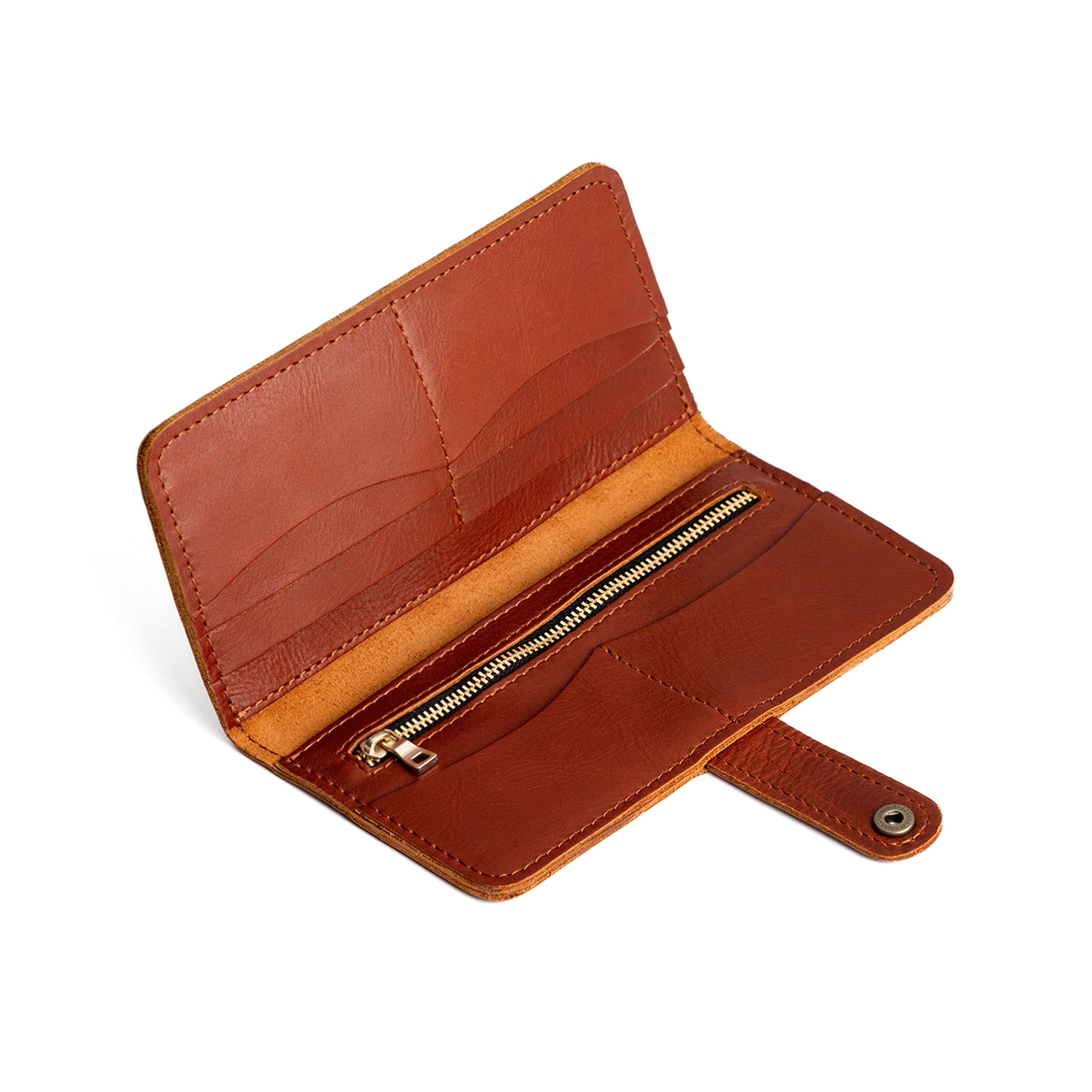 Chestnut | Leather wallet with snap open