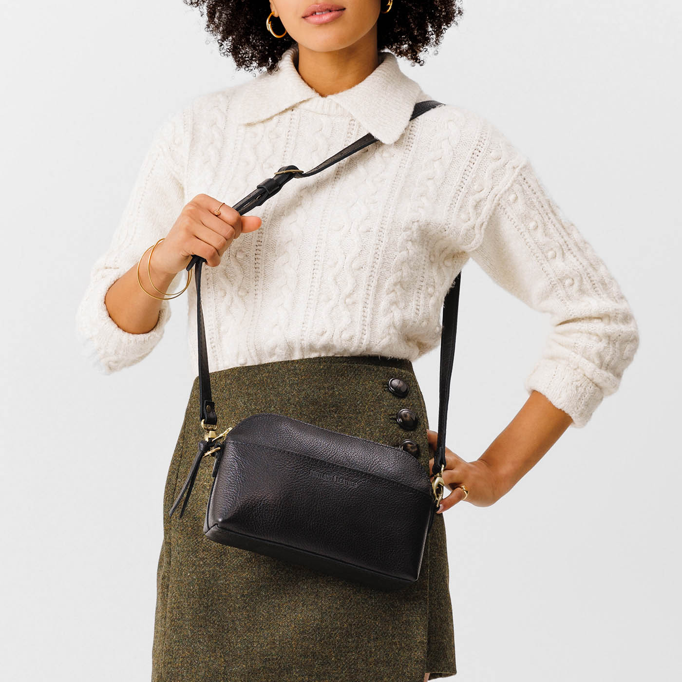 Pebbled--black Classic | Dome shaped crossbody purse with front and back pockets