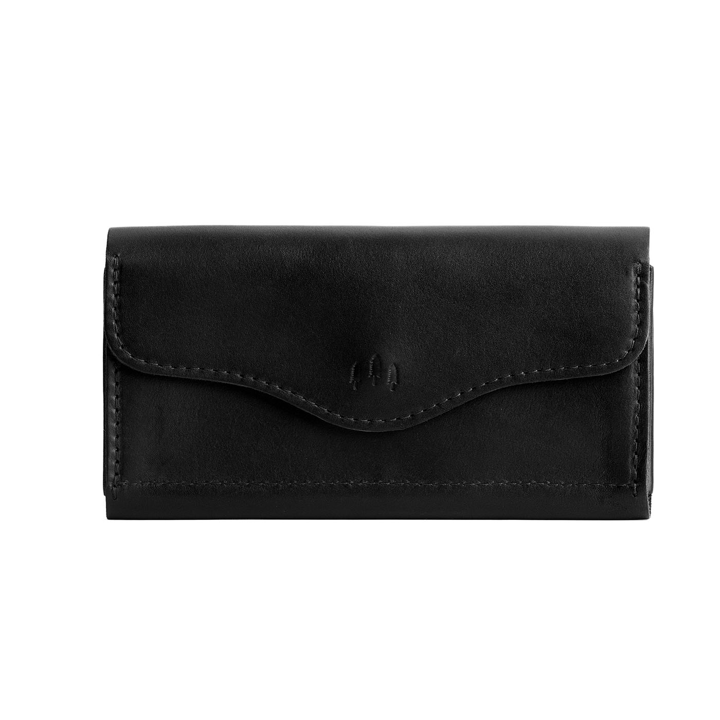 Black | Large leather wallet with snap closure and three trees debossed