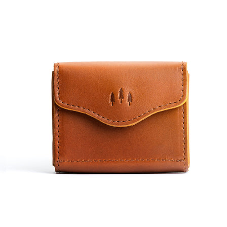 Honey | Compact leather wallet with snap closure and three trees debossed