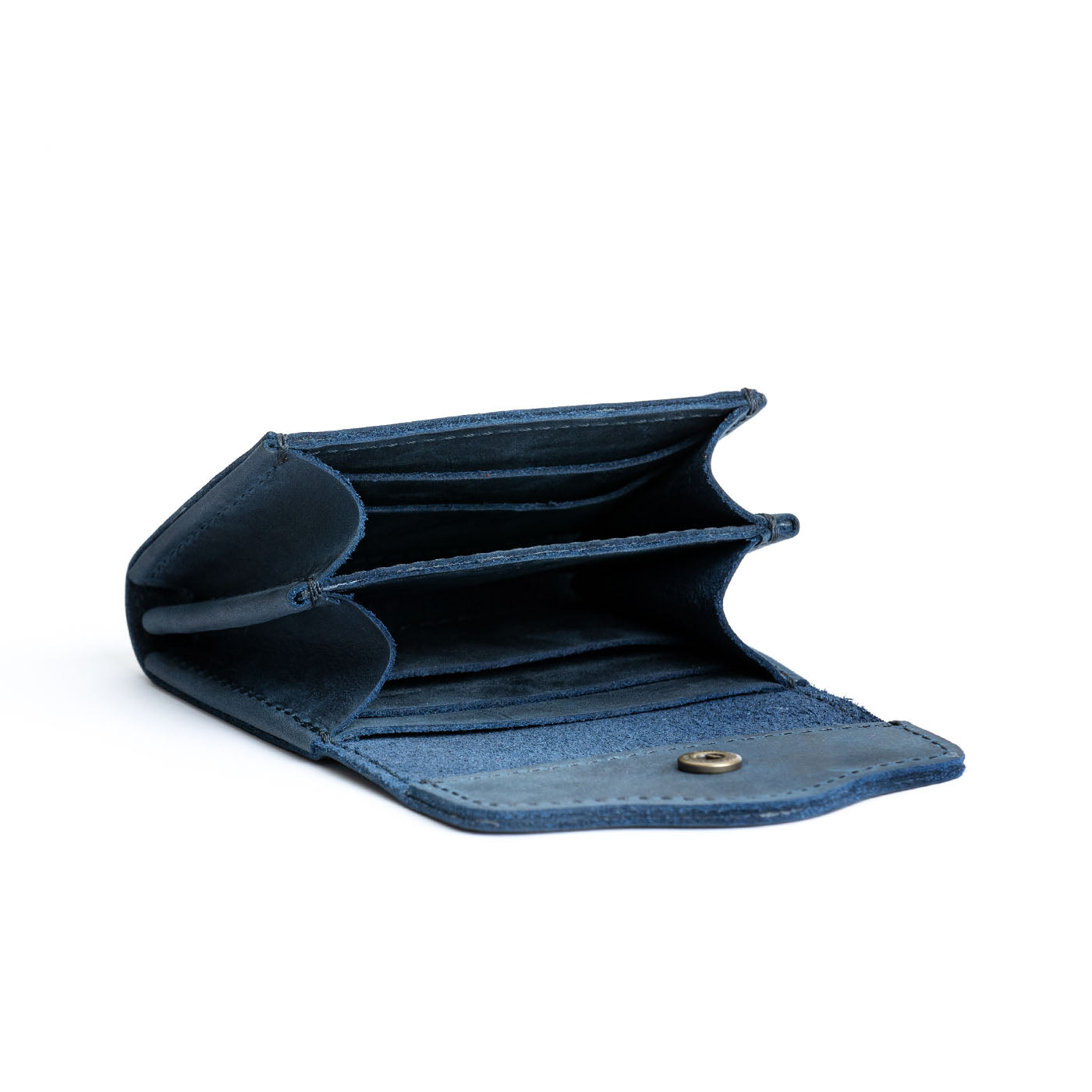 Deep Water | Compact leather wallet with snap closure open