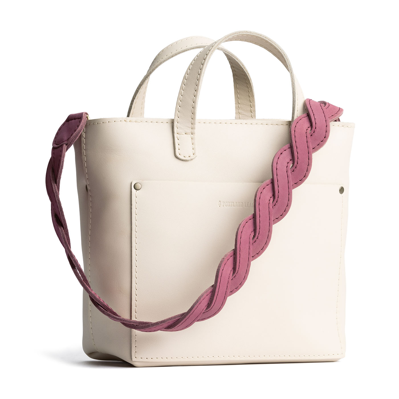 Foxglove | Woven leather shoulder strap with swivel lobster clasps shown on Mini Crossbody