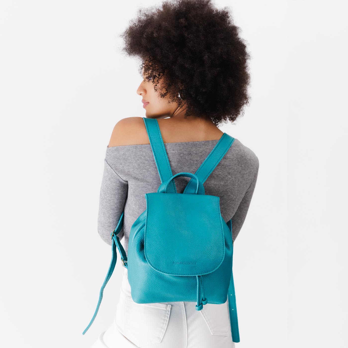 Baja | Model wearing slouchy leather bucket backpack