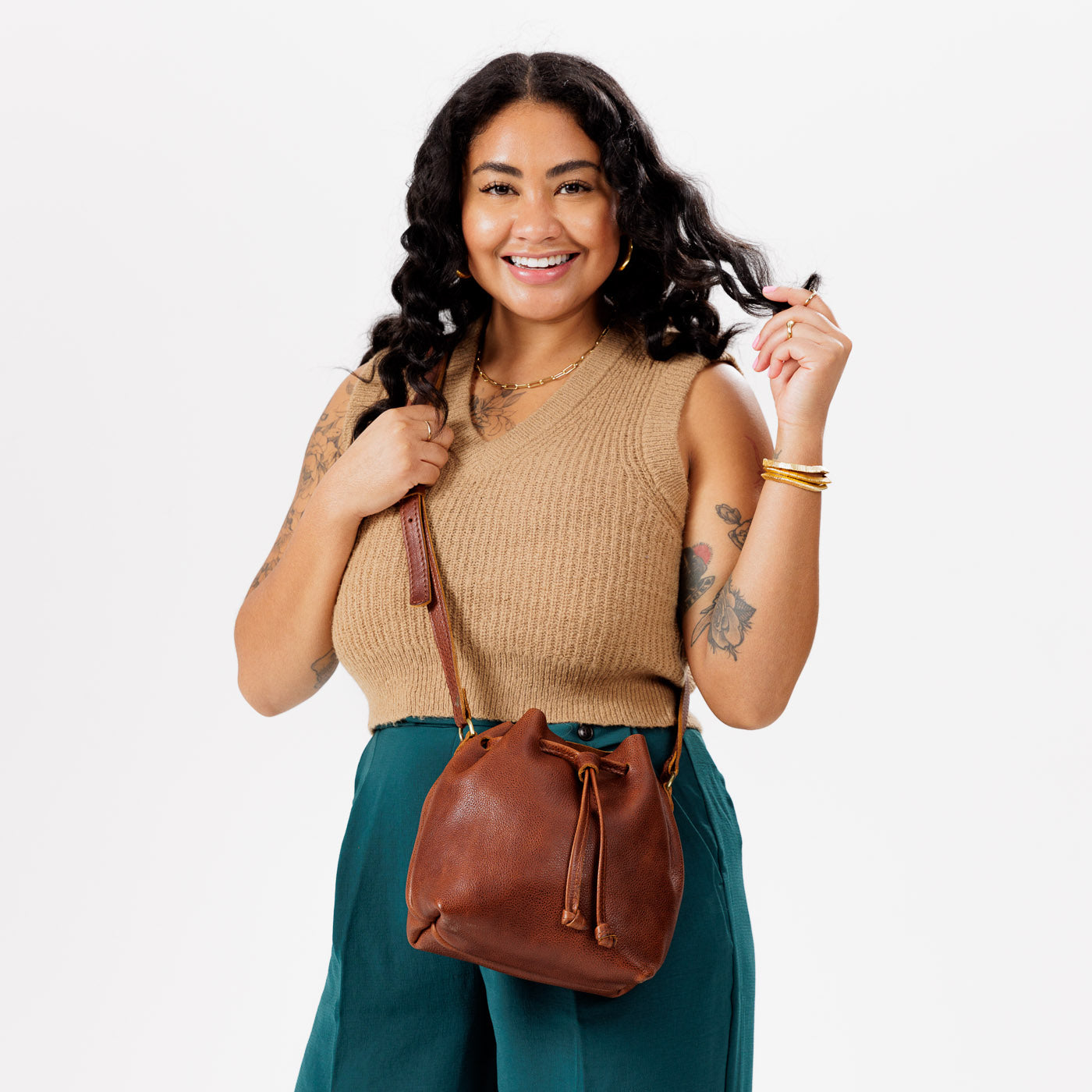 Nutmeg*Small | Slouchy crossbody bag with drawstring closure