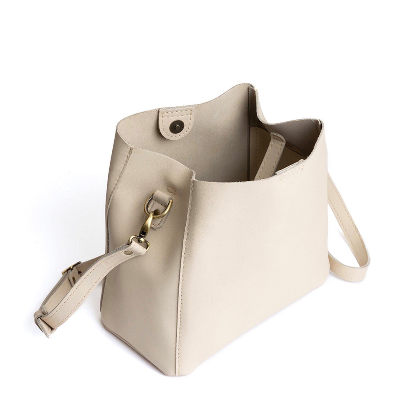 Bone | symmetrical bucket bag with latch closure and removable crossbody strap