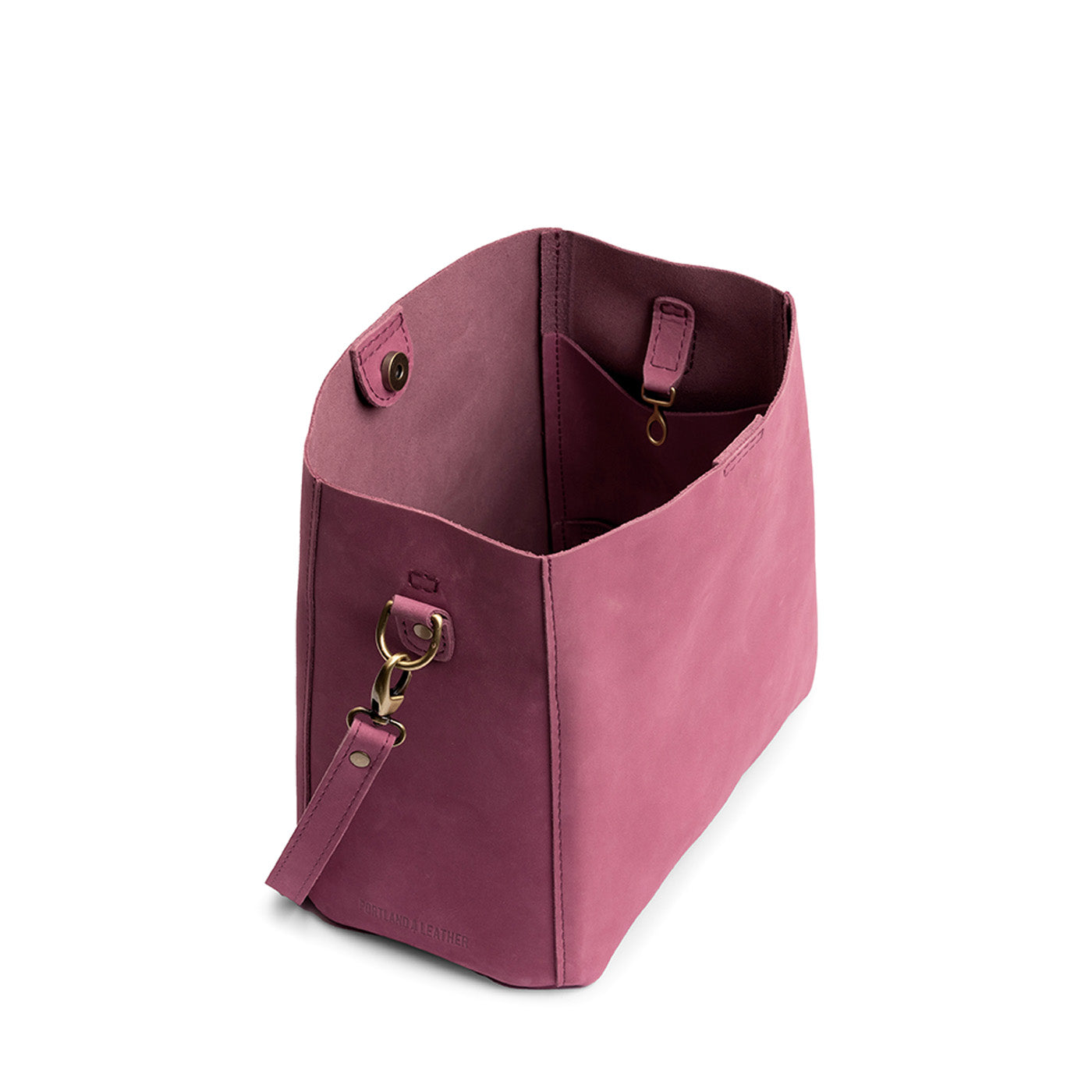 Foxglove | symmetrical bucket bag with latch closure and removable crossbody strap