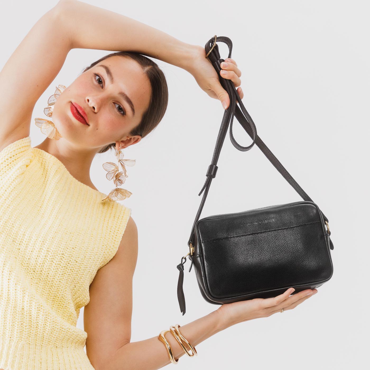 Pebbled--black Large | Mid-size rectangular crossbody with adjustable strap