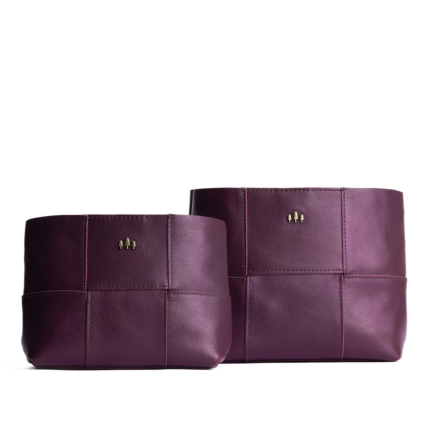 Plum | Comparison of both sizes of woven leather bag