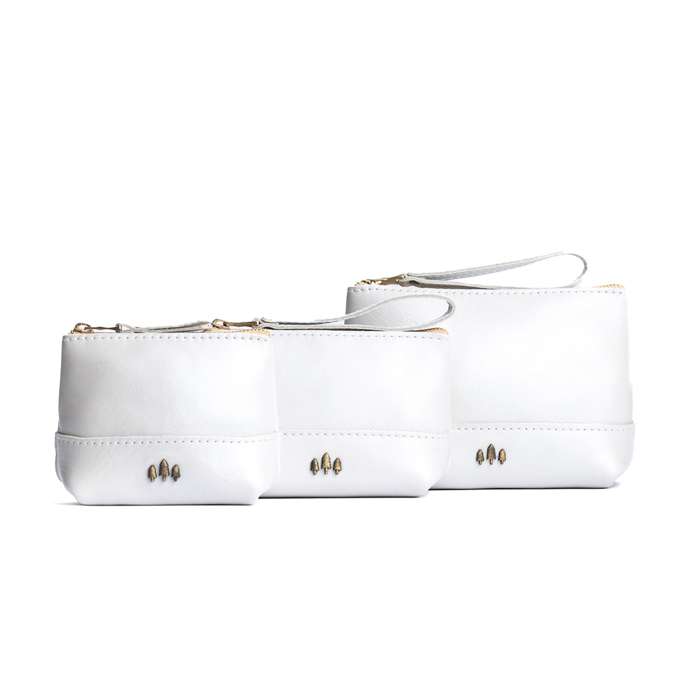 Pearl | Three sizes of zip top rectangular pouch with wide base and narrow top