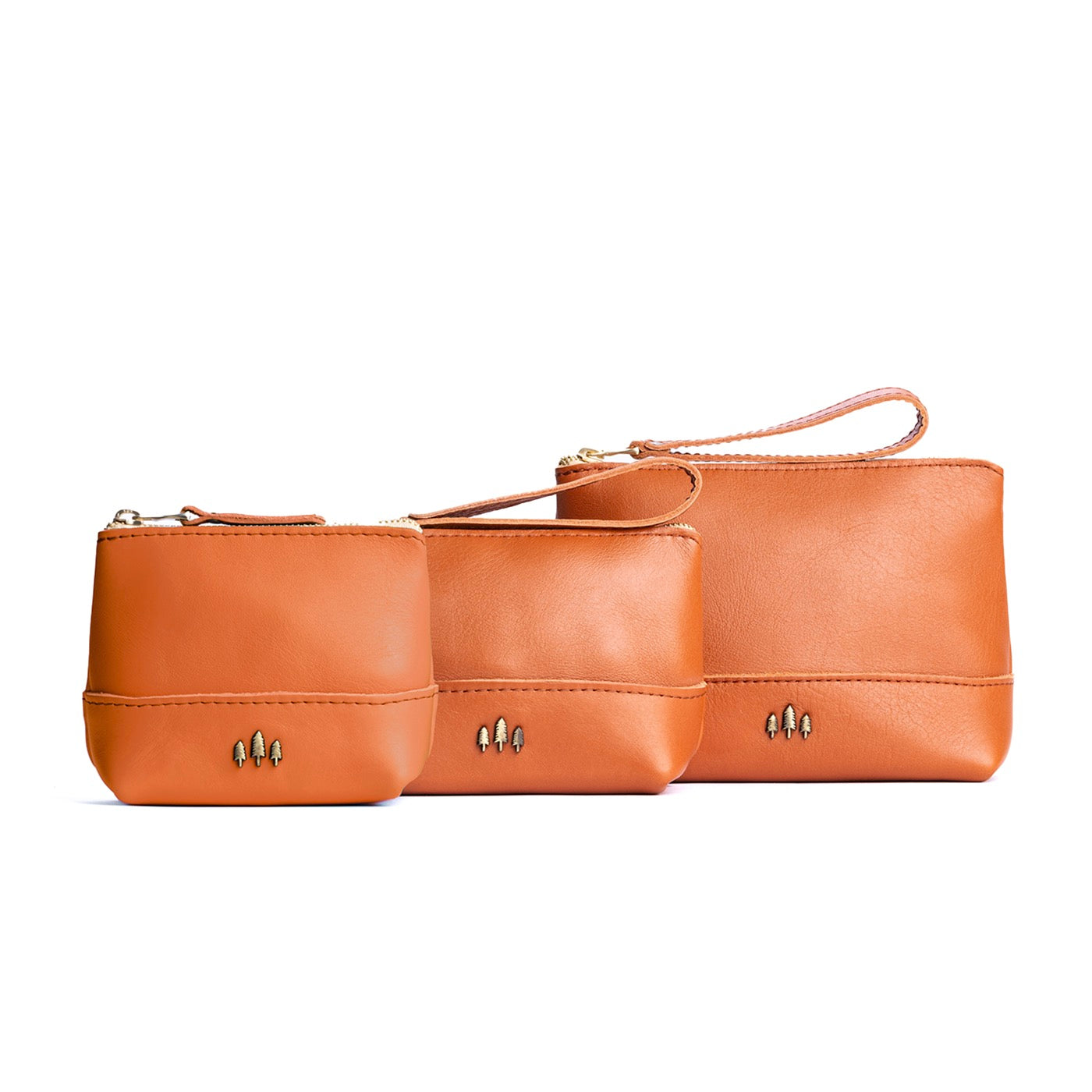 Persimmon | Three sizes of zip top rectangular pouch with wide base and narrow top