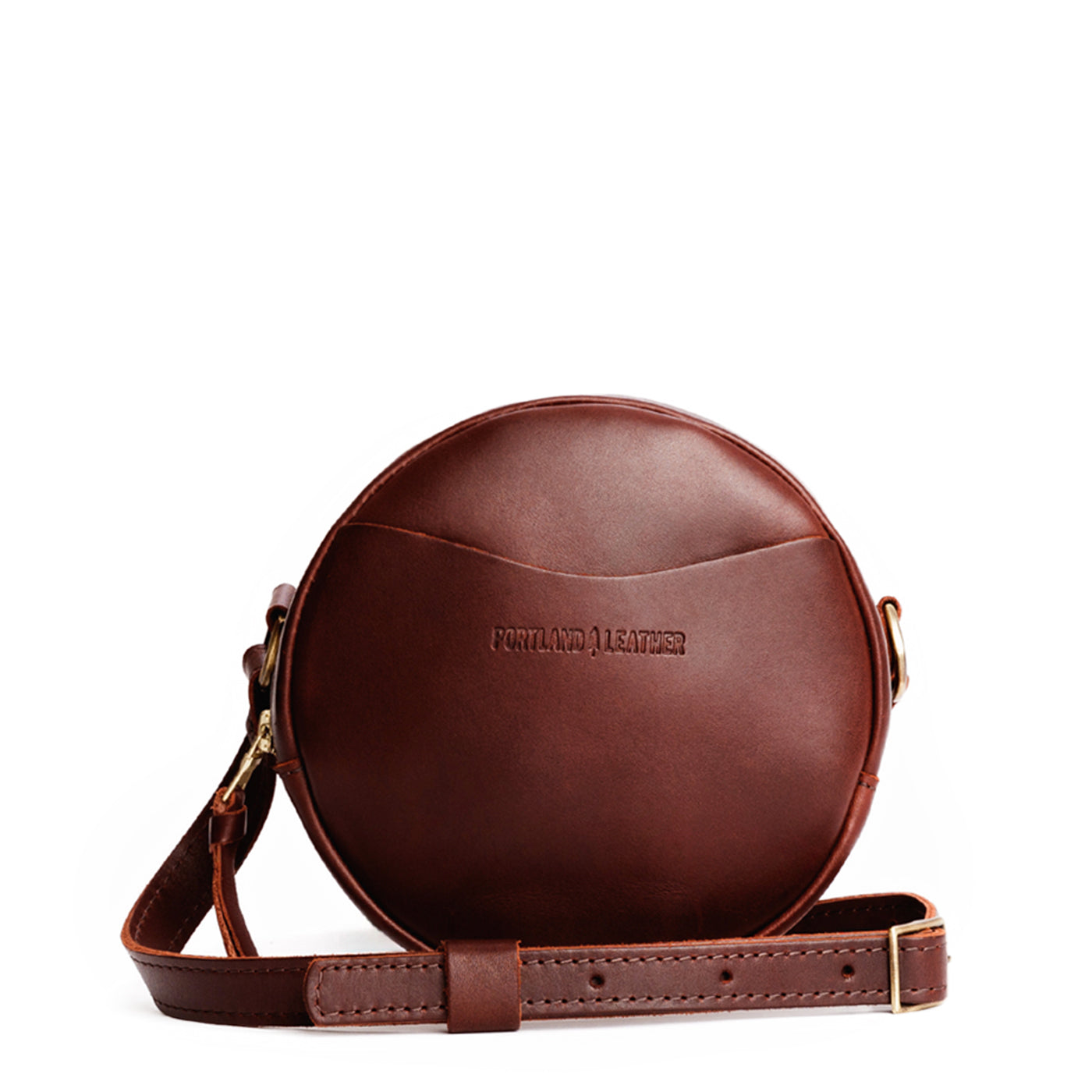 Cognac Small | Circle shaped crossbody bag with top zipper