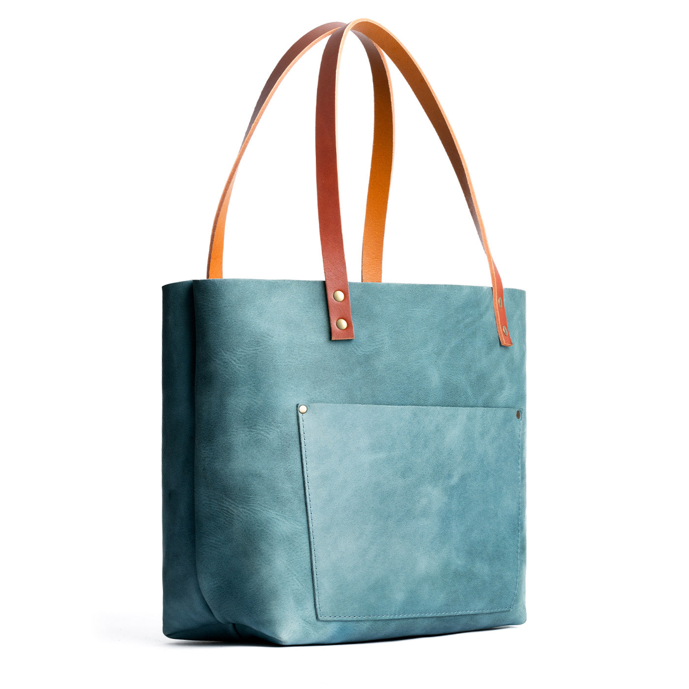 Aqua*Classic | Large leather tote bag with sturdy bridle handles and front pocket