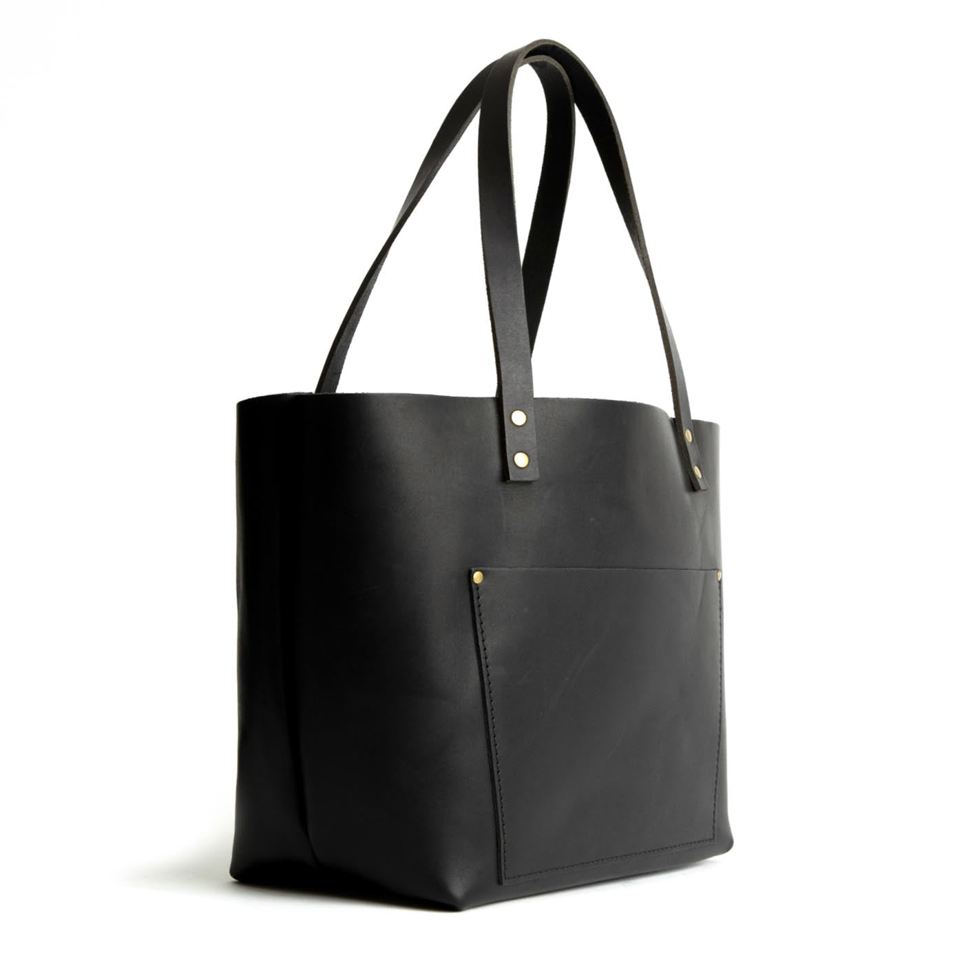 Black Classic | Large leather tote bag with sturdy bridle handles and front pocket