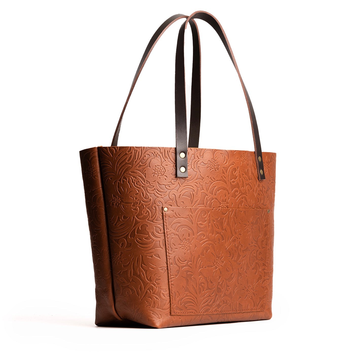 Meadow*Classic | Large zipper leather tote bag with sturdy bridle handles and front pocket