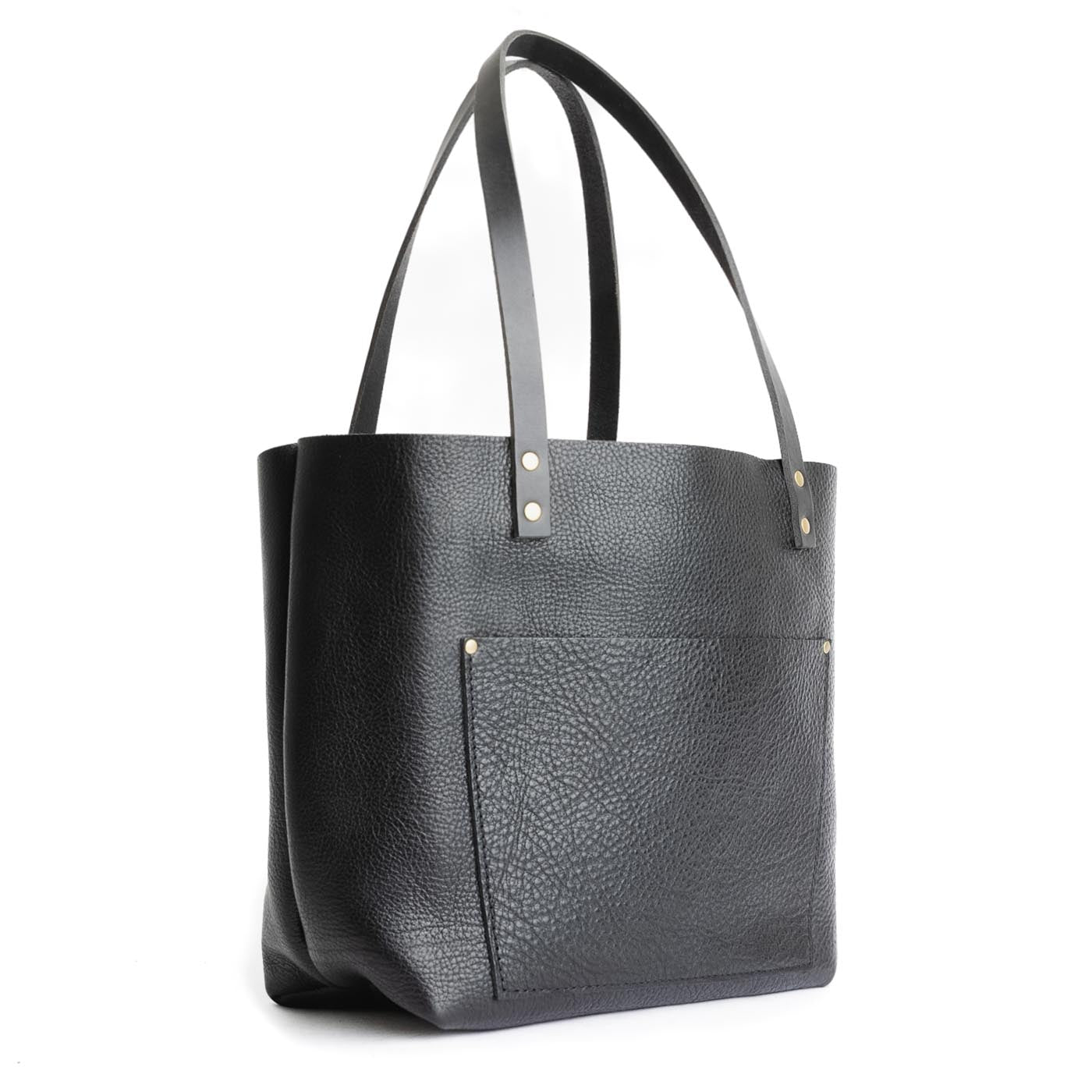 Pebbled--black Classic | Large leather tote bag with sturdy bridle handles and front pocket