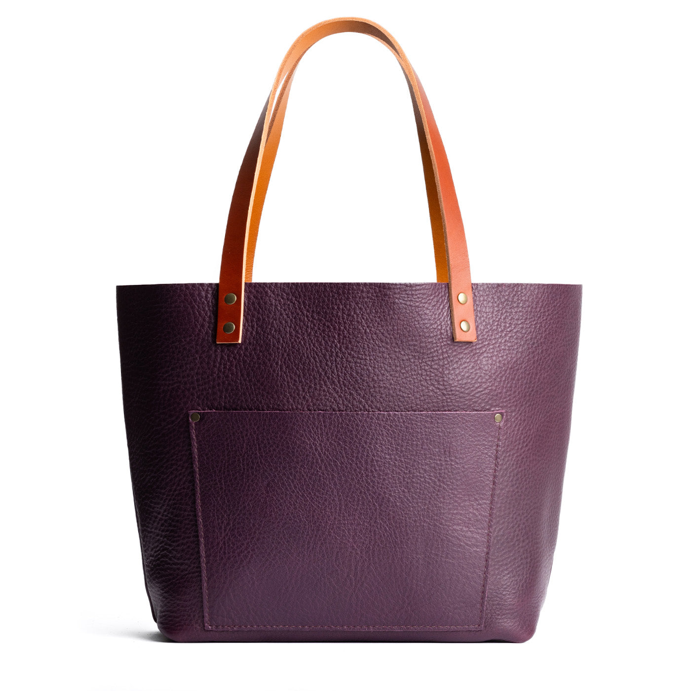 Plum Classic | Large leather tote bag with sturdy bridle handles and front pocket