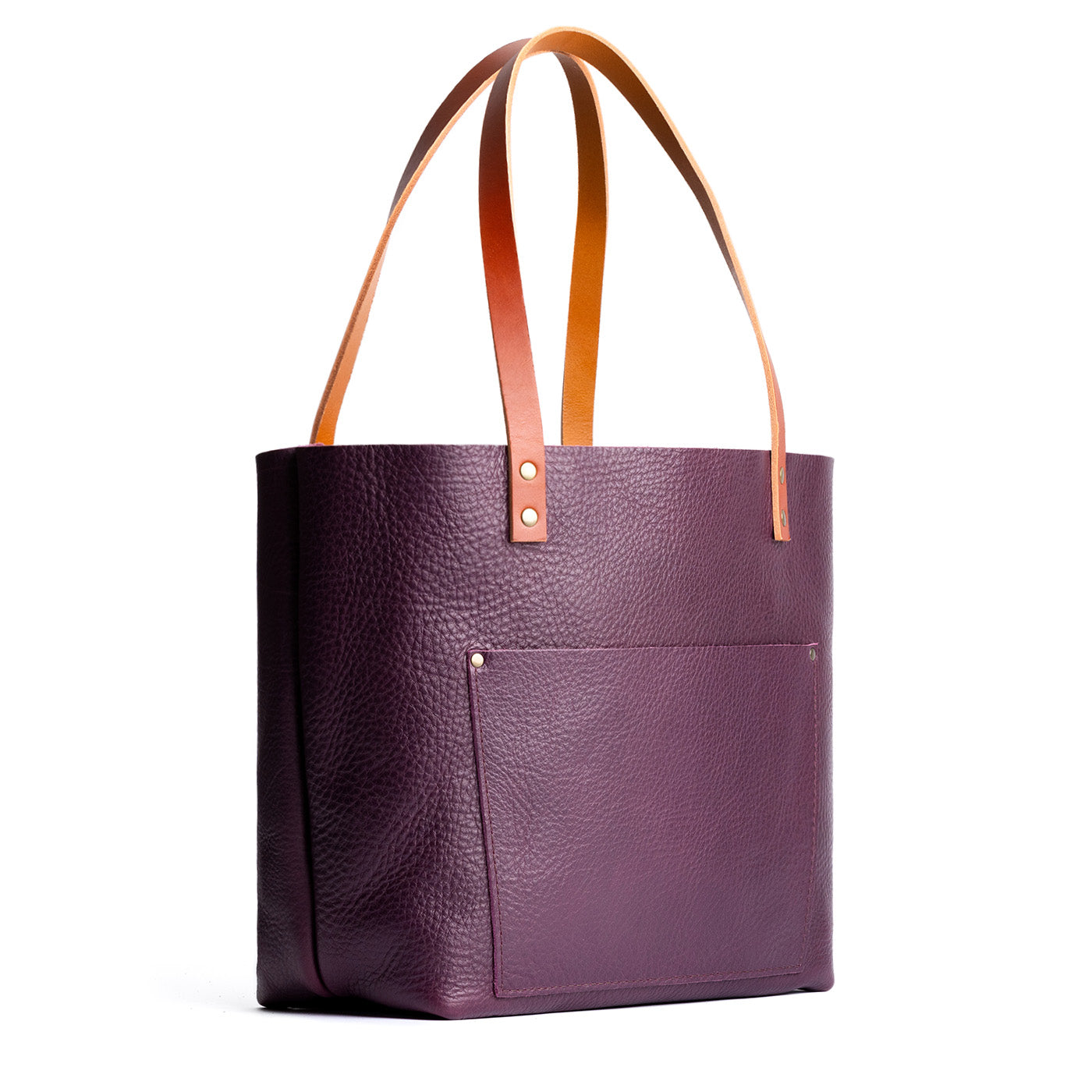 Plum*Classic | Large leather tote bag with sturdy bridle handles and front pocket