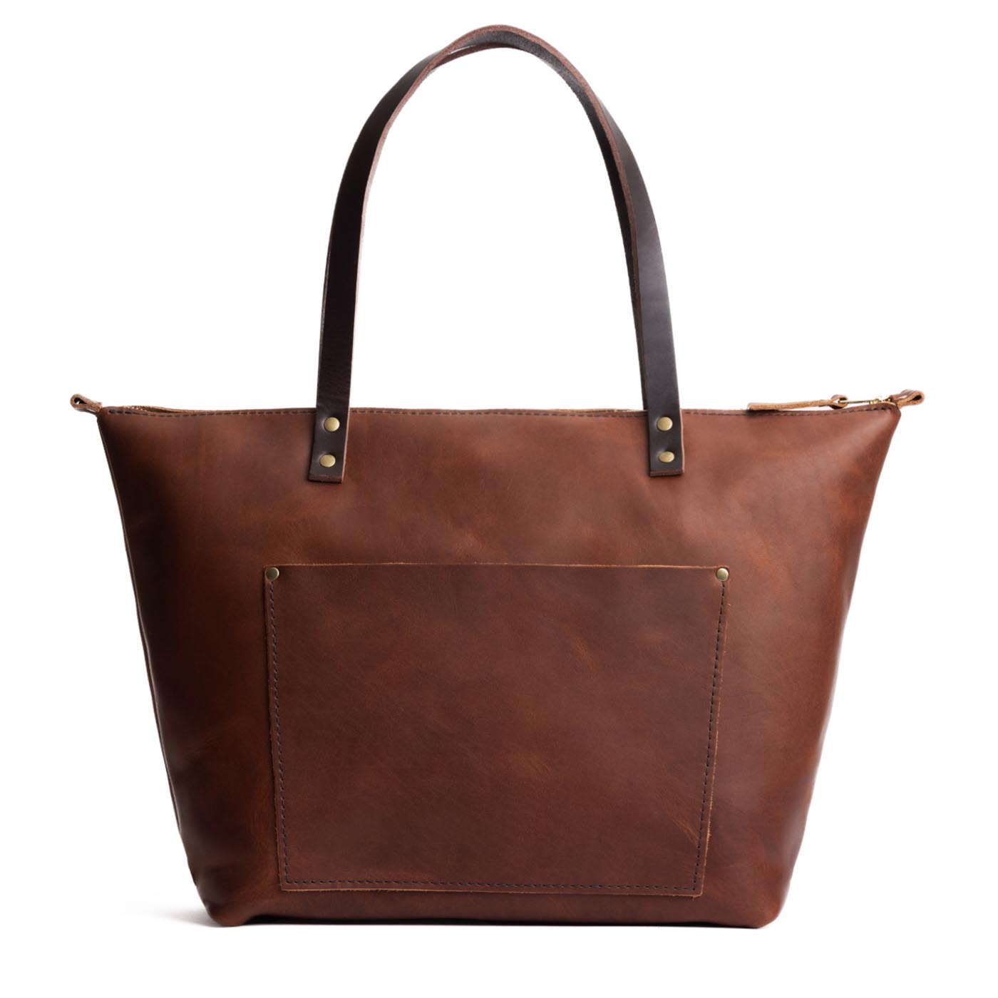 Durango Zipper | Large zipper leather tote bag with sturdy bridle handles and front pocket