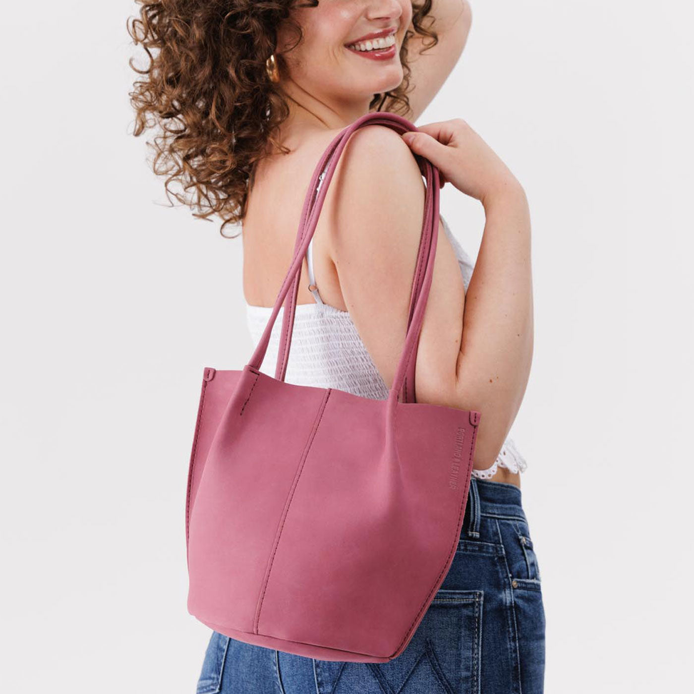 Foxglove*Classic | Petite bucket shaped tote bag with matching leather handles