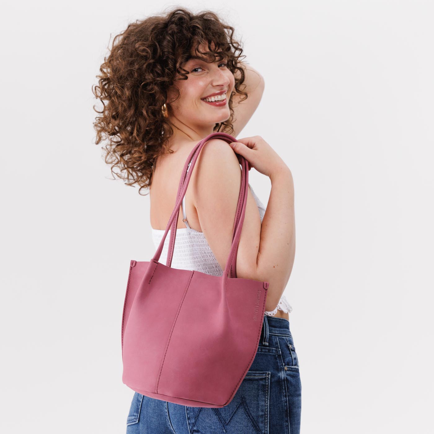 Foxglove Classic | Petite bucket shaped tote bag with matching leather handles