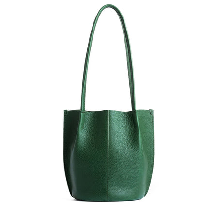 Bacalar*Large | Wide bucket shaped tote bag with matching leather handles