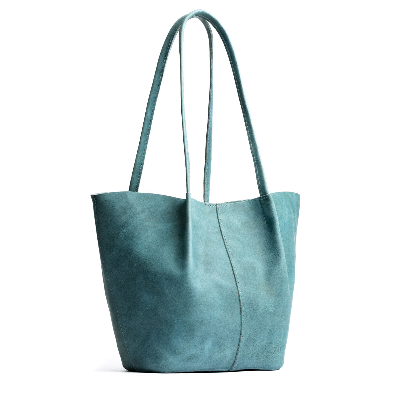 Aqua Large | Wide bucket shaped tote bag with matching leather handles