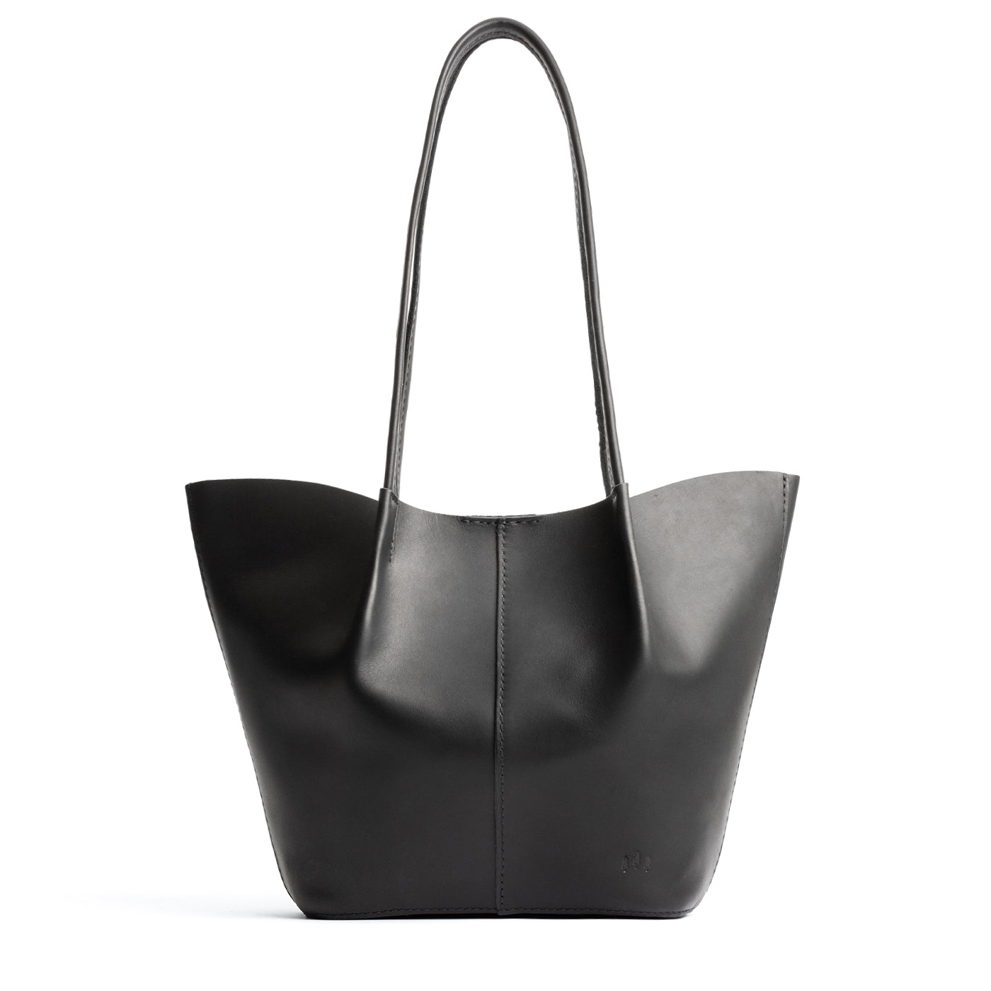 Black*Large | Wide bucket shaped tote bag with matching leather handles