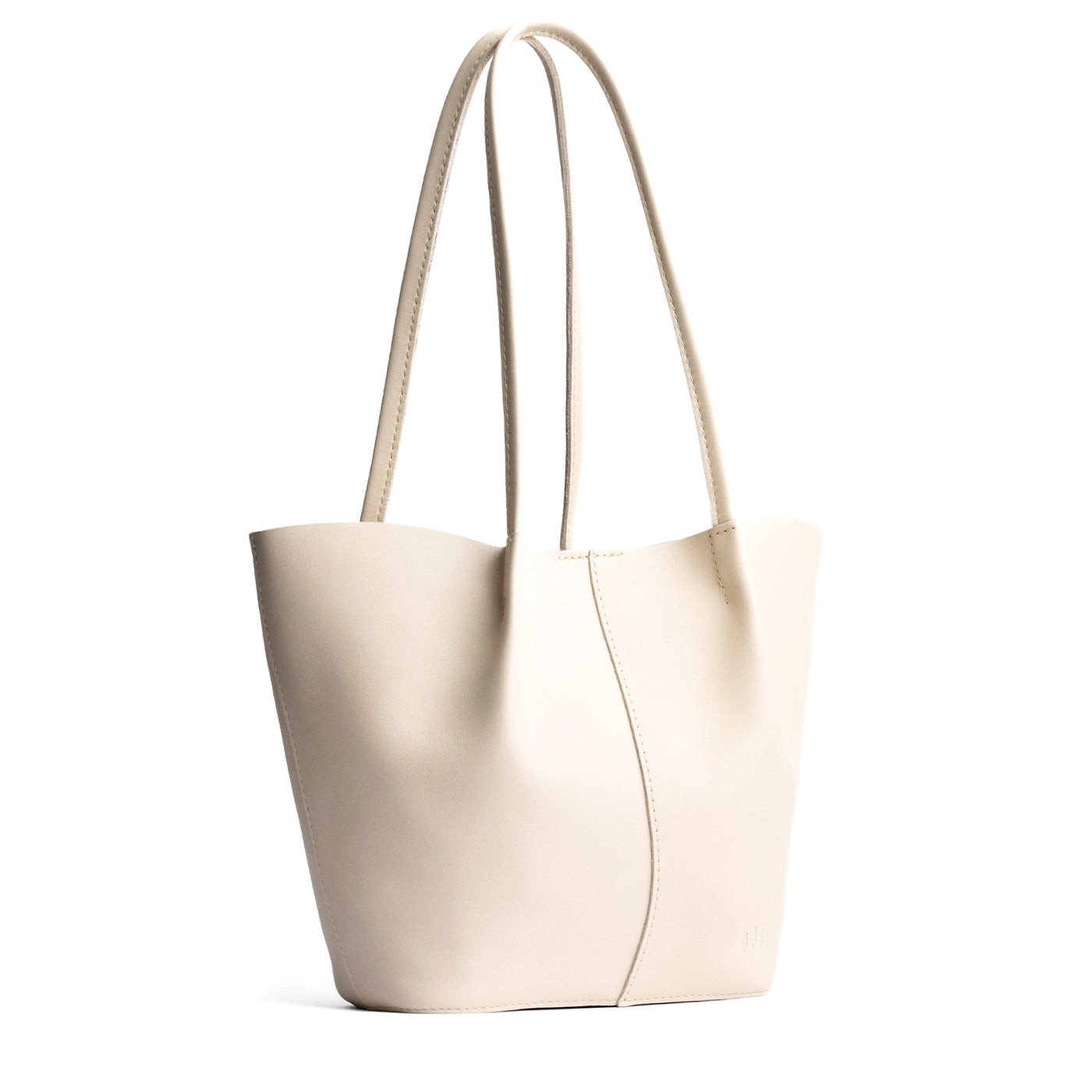 Bone Large | Wide bucket shaped tote bag with matching leather handles