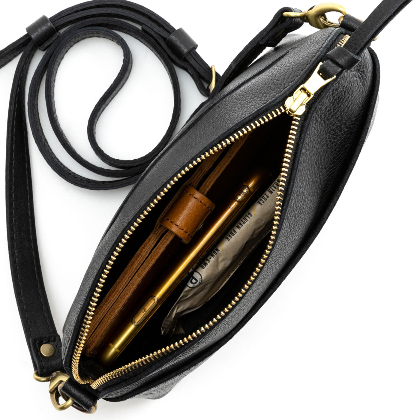 Pebbled--black*Classic | Dome shaped crossbody purse with front and back pockets