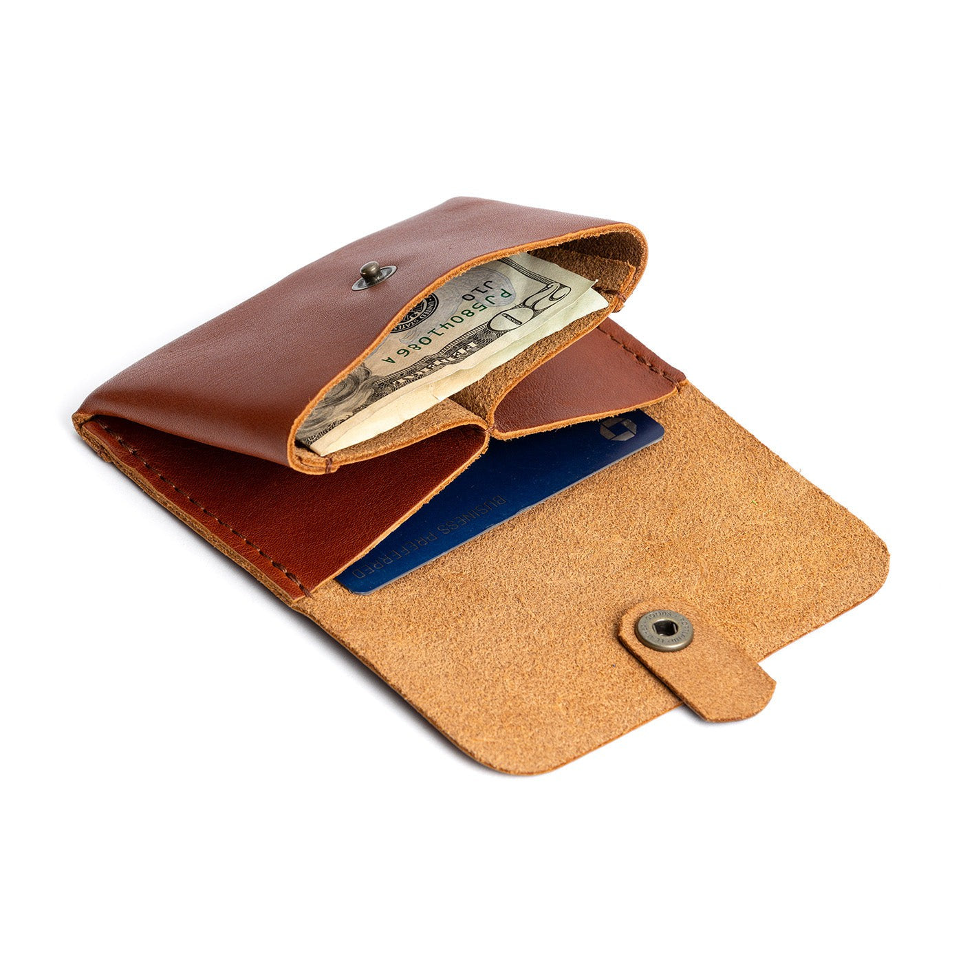 Chestnut | Open envelope snap wallet with contrast pull tab