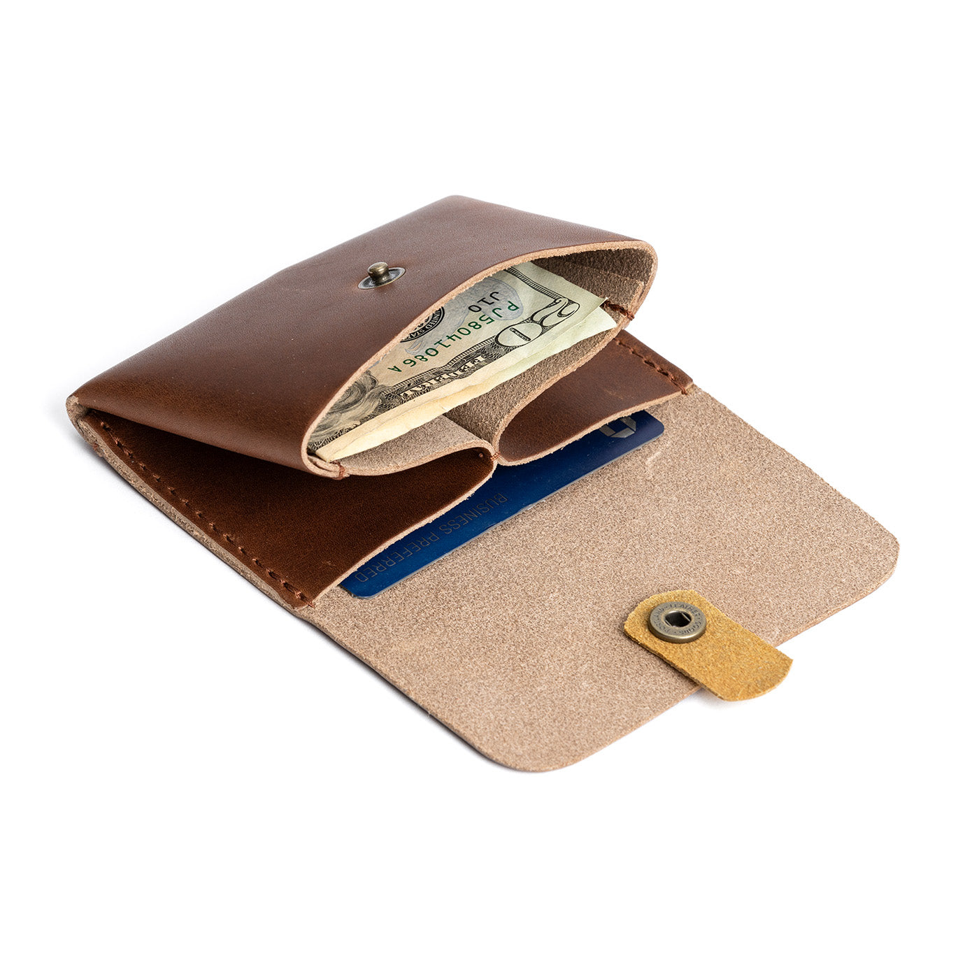 English Tan | Open envelope snap wallet with contrast pull tab