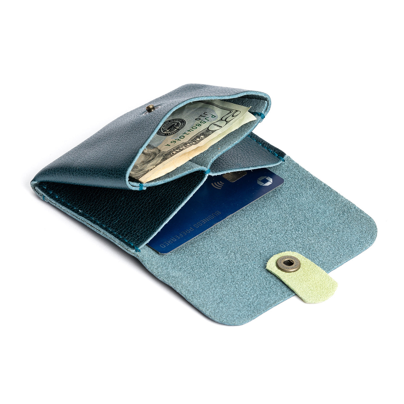 Lagoon | Open envelope snap wallet with contrast pull tab