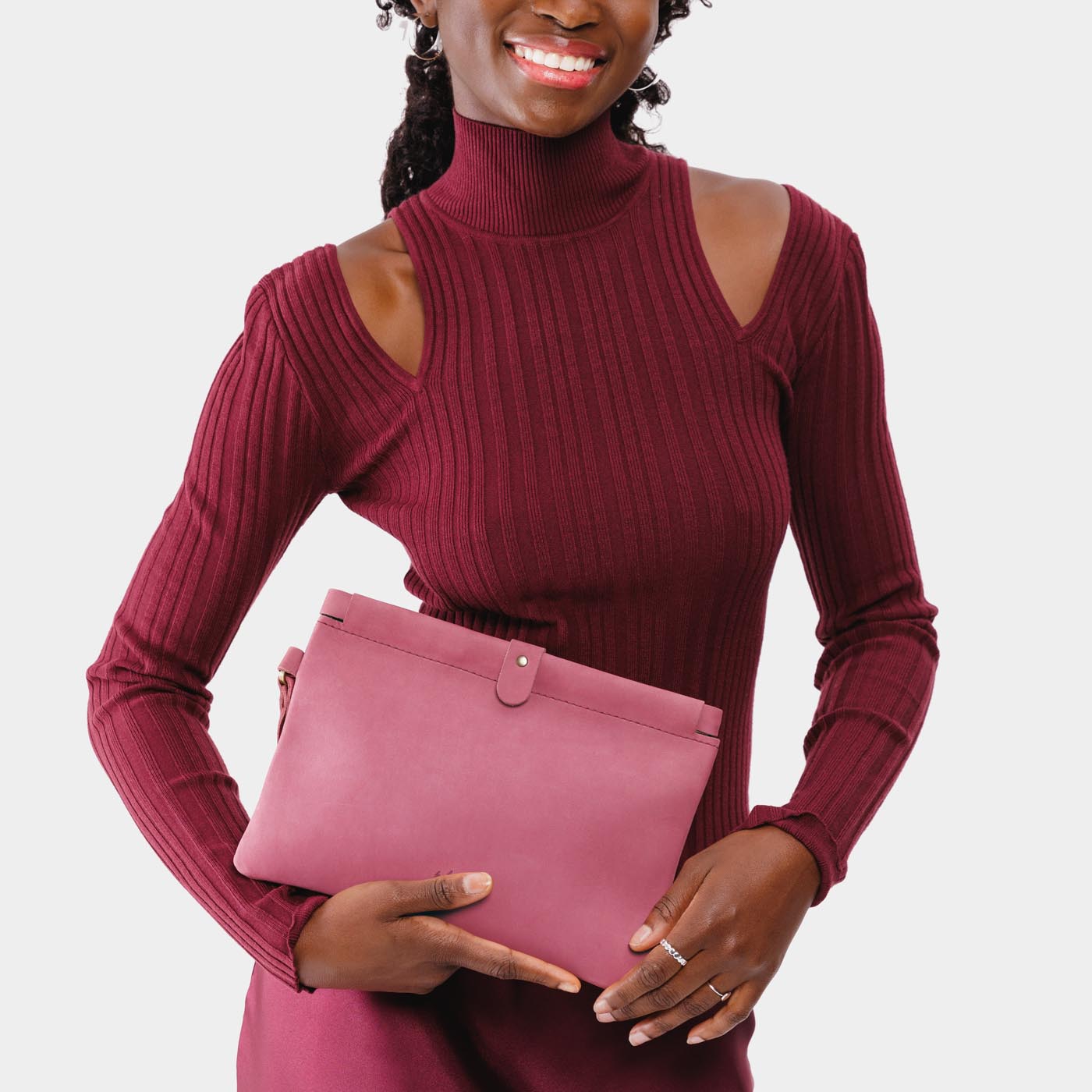 Foxglove | Model holding rectangular clutch with removable wristlet