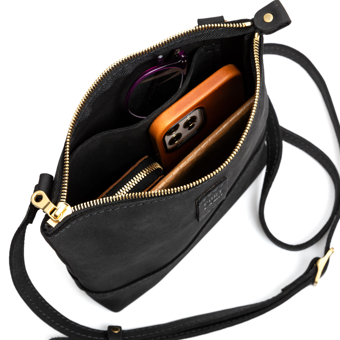  Shadow Black | Small rectangular crossbody purse with top zipper and interior pocket