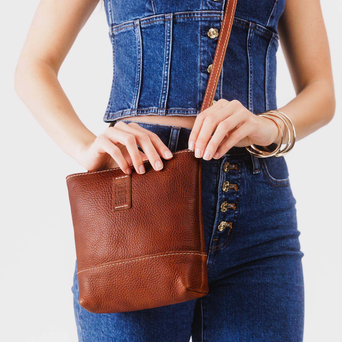 Nutmeg  | Small rectangular crossbody purse with top zipper and interior pocket