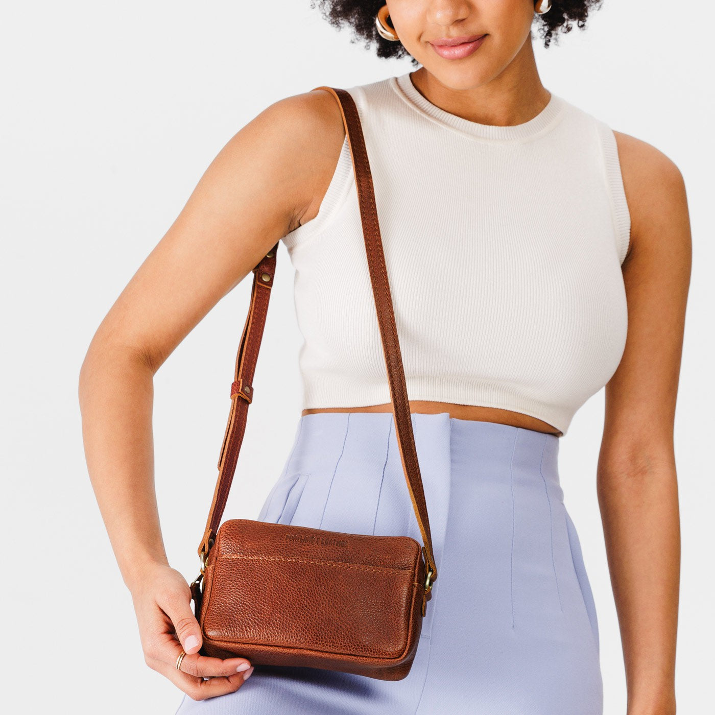 Nutmeg*Small | Petite rectangular crossbody with adjustable strap