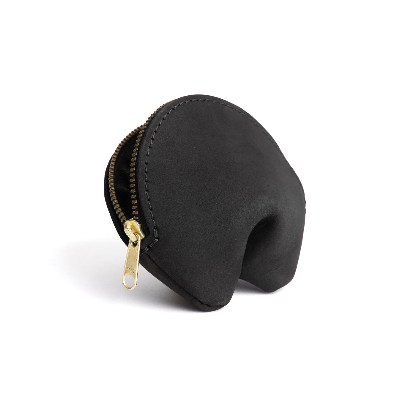 All Color: Shadow Black | Leather fortune cookie shaped pouch