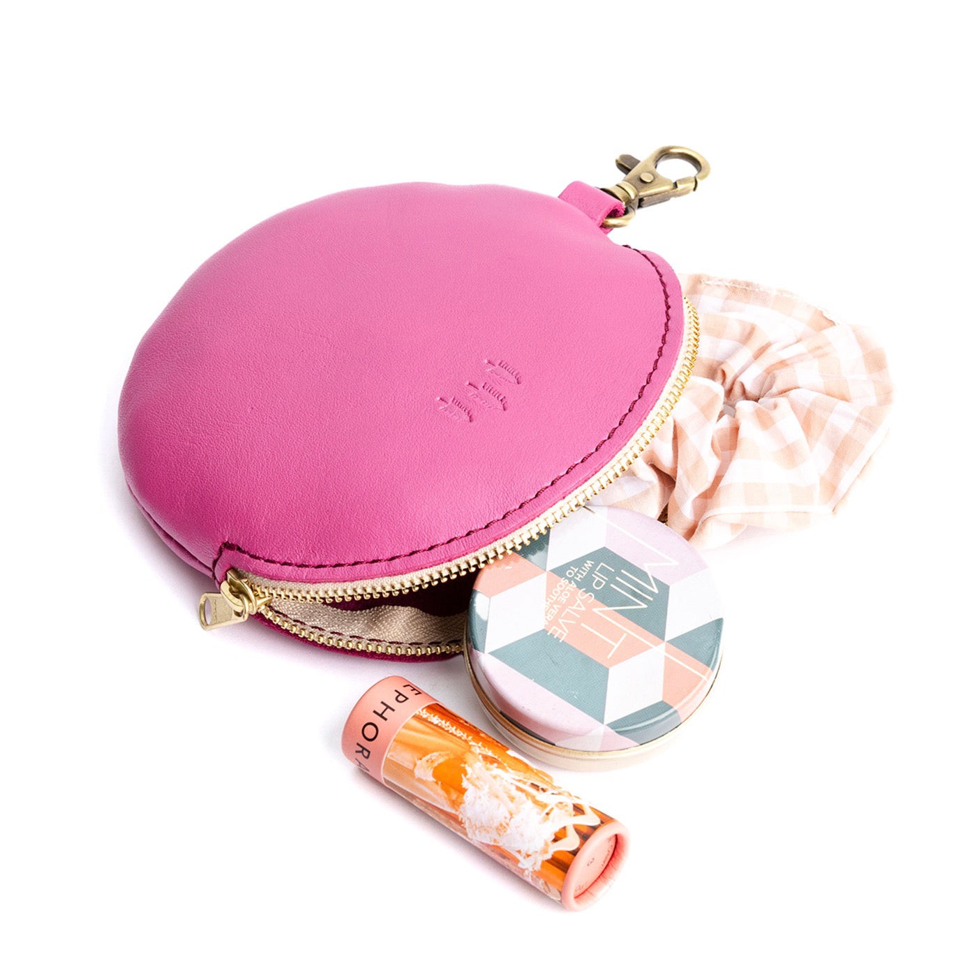 Lip Gloss | Leather flat round keychain pouch