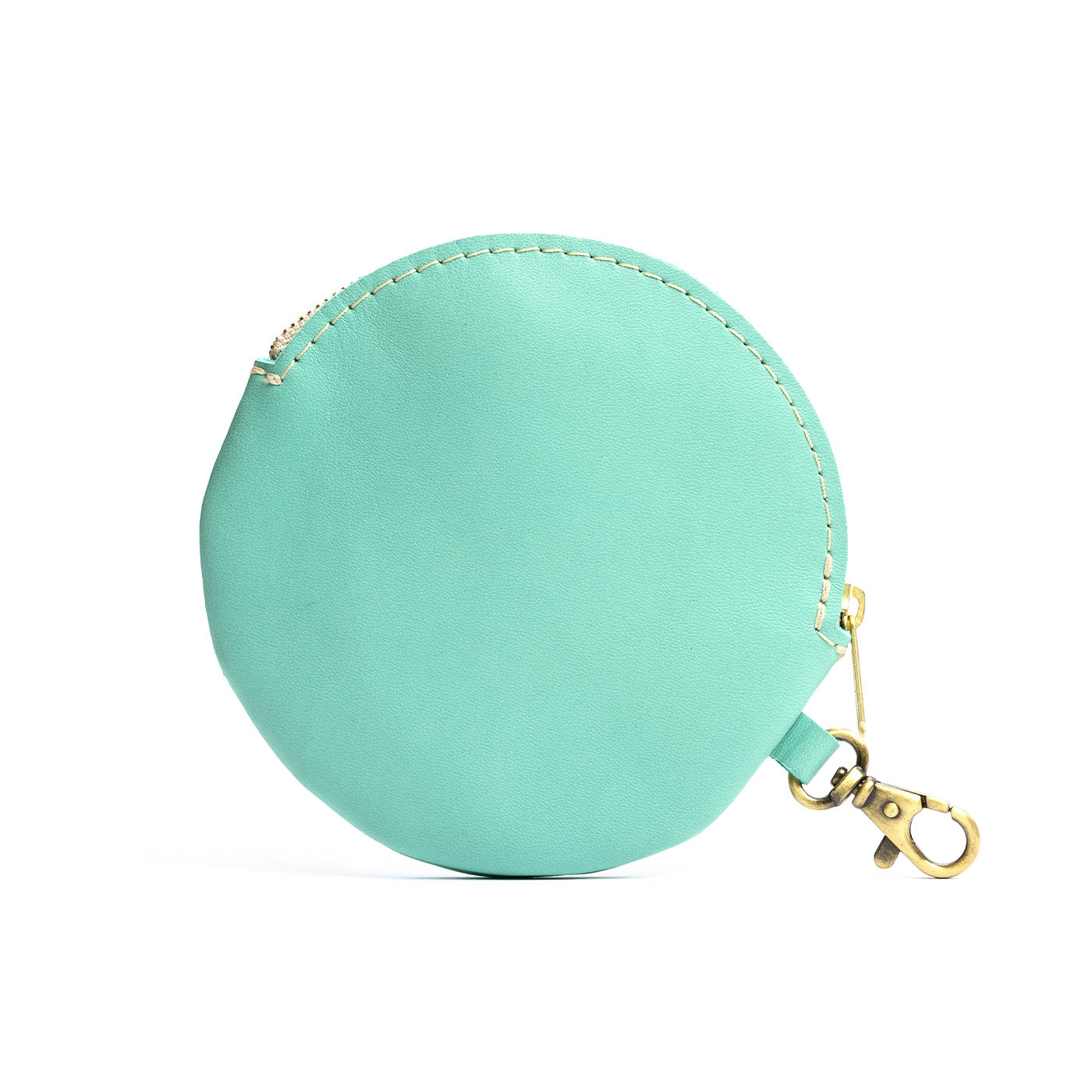 All Color: Mint | Leather flat round keychain pouch