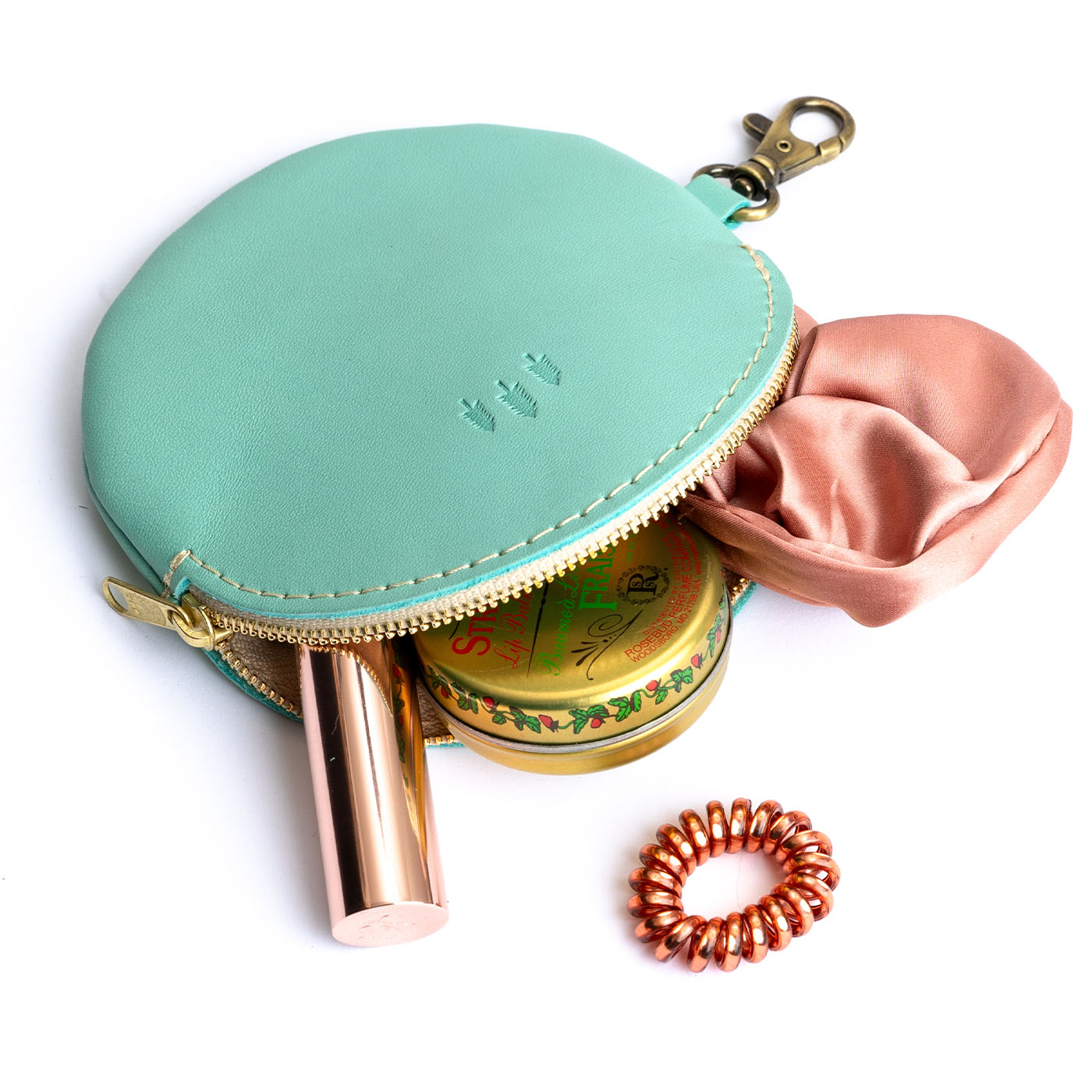 All Color: Mint | Leather flat round keychain pouch