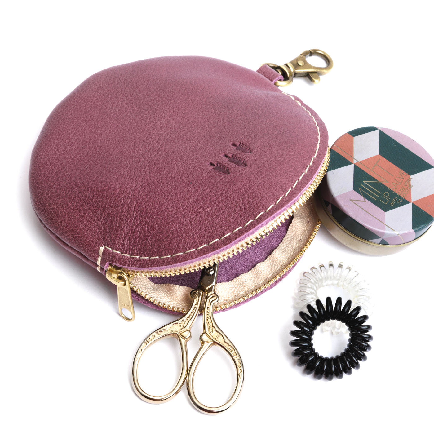 Kyoto | Leather flat round keychain pouch