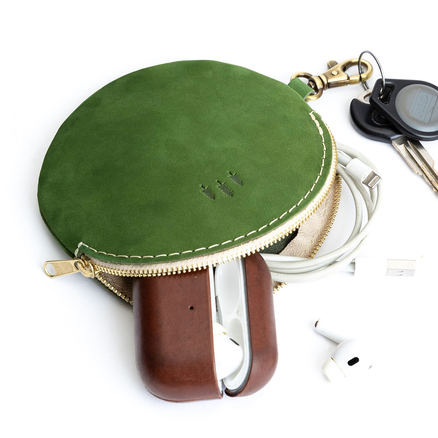 All Color: Succulent | Leather flat round keychain pouch