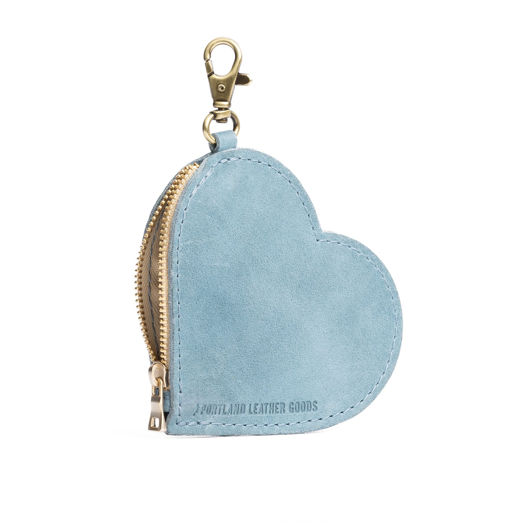 Aqua | top zippered heart shaped pouch with keychain