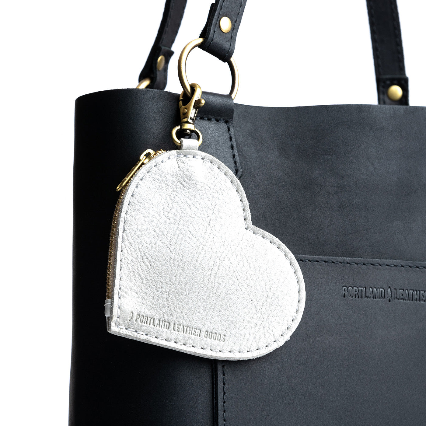 All Color: Pearl | top zippered heart shaped pouch with keychain