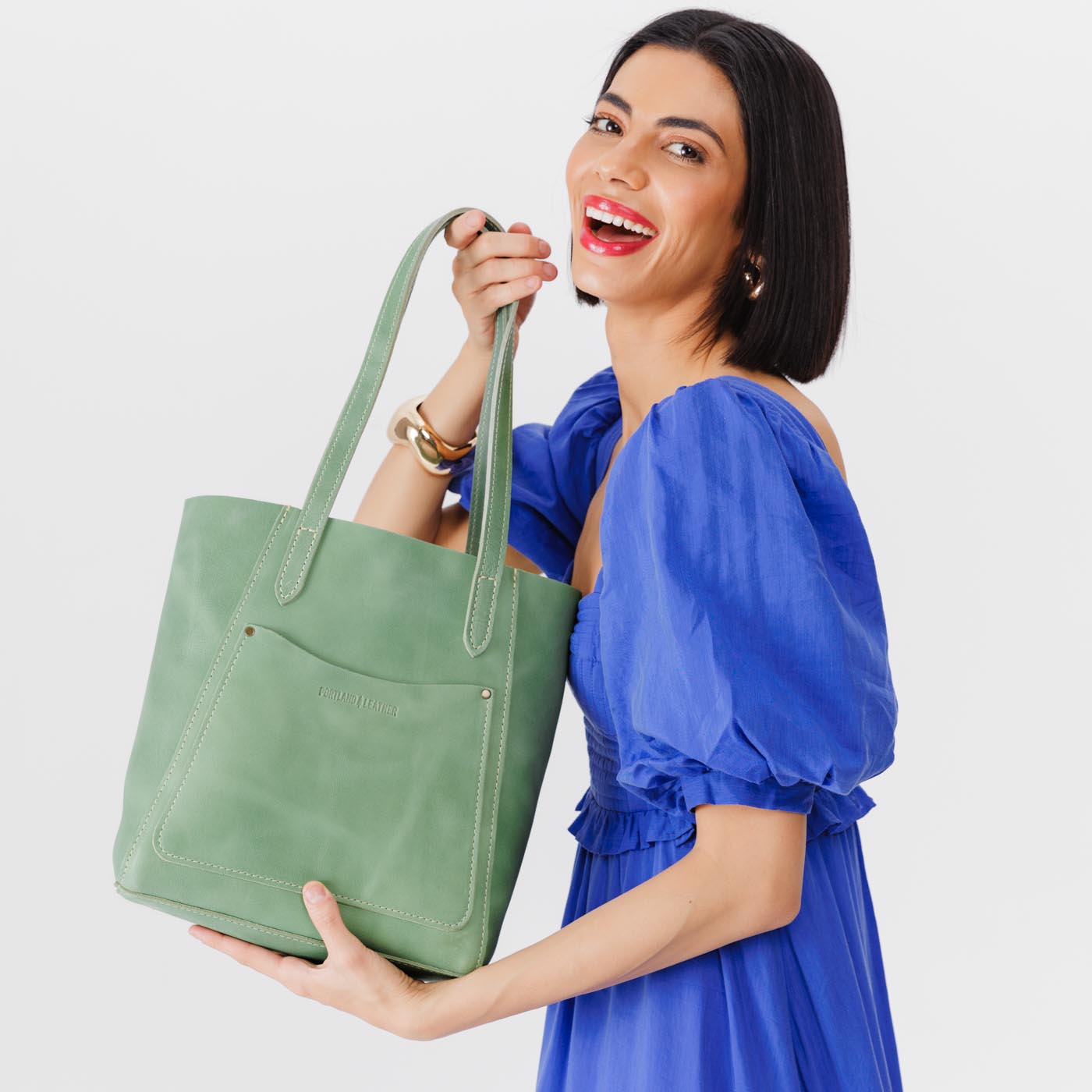 Cucumber*Large | Dual shoulder strap tote bag with an exterior pocket