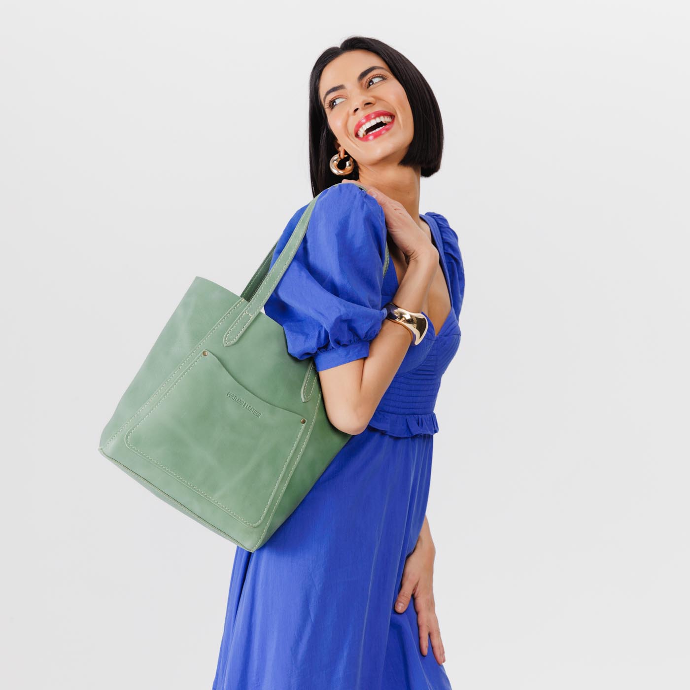 Cucumber*Large | Dual shoulder strap tote bag with an exterior pocket