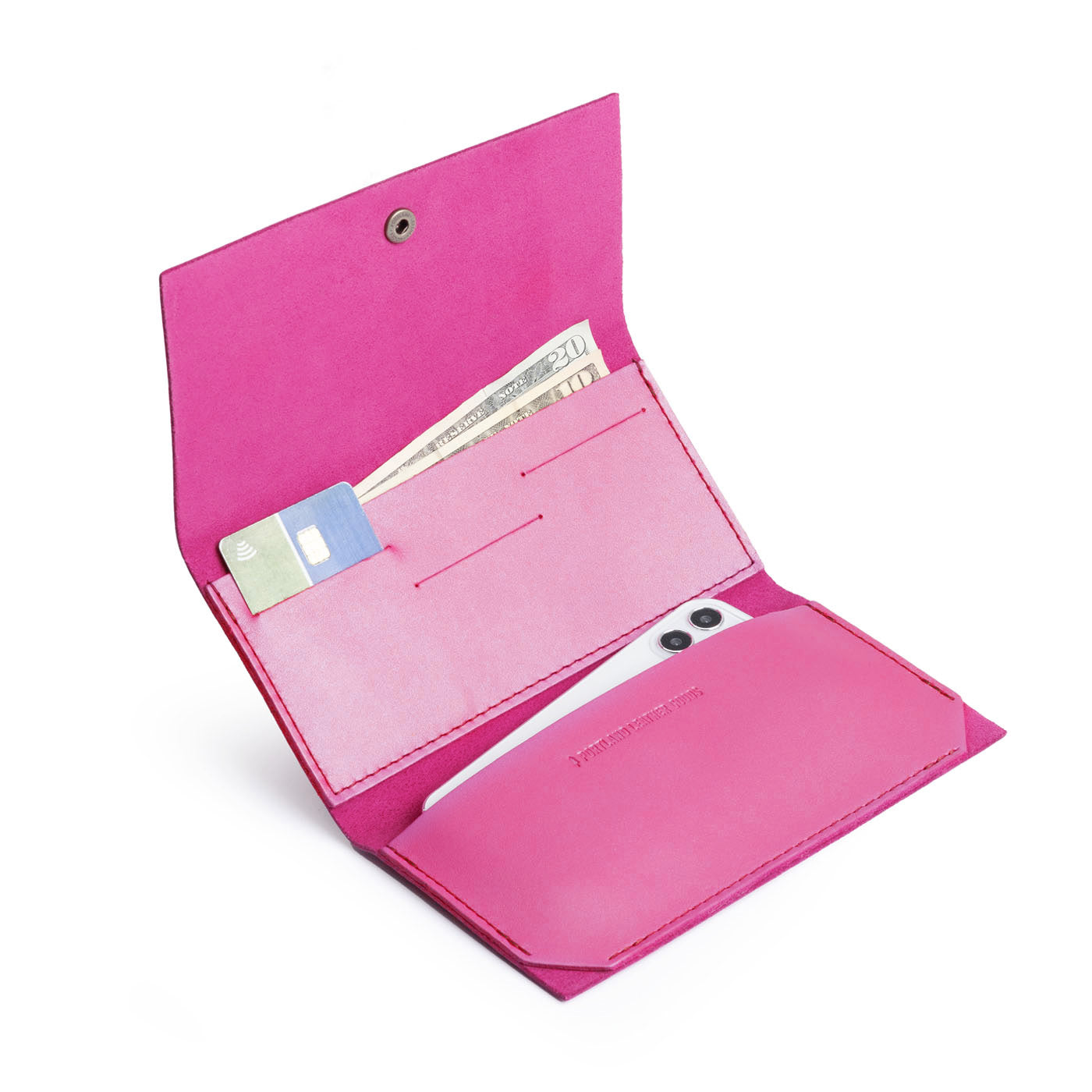 Lip Gloss | Leather wallet with snap closure open